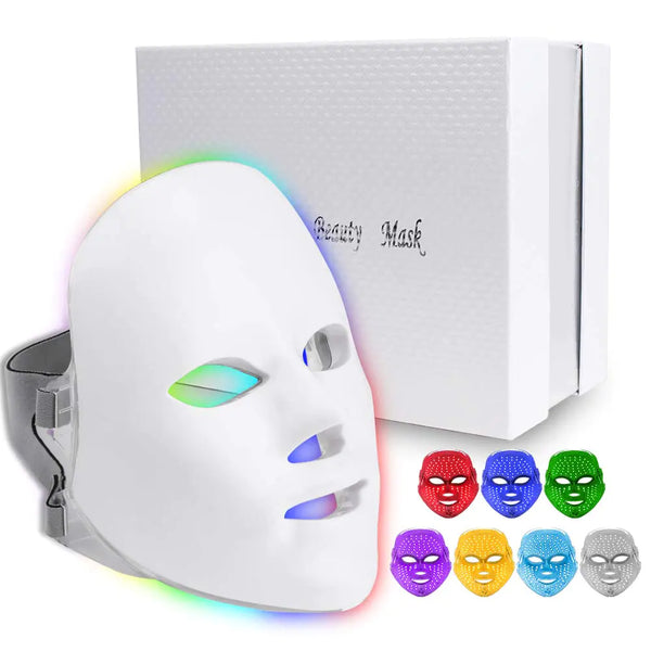 7 color LED light therapy face mask for skincare with adjustable strap and multiple light modes for acne treatment, anti-aging, and wrinkle reduction

